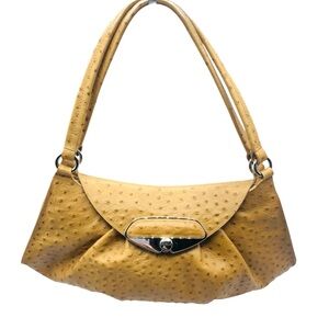 Furla Camel Tan Ostrich Embossed Leather Shoulder Bag Italy